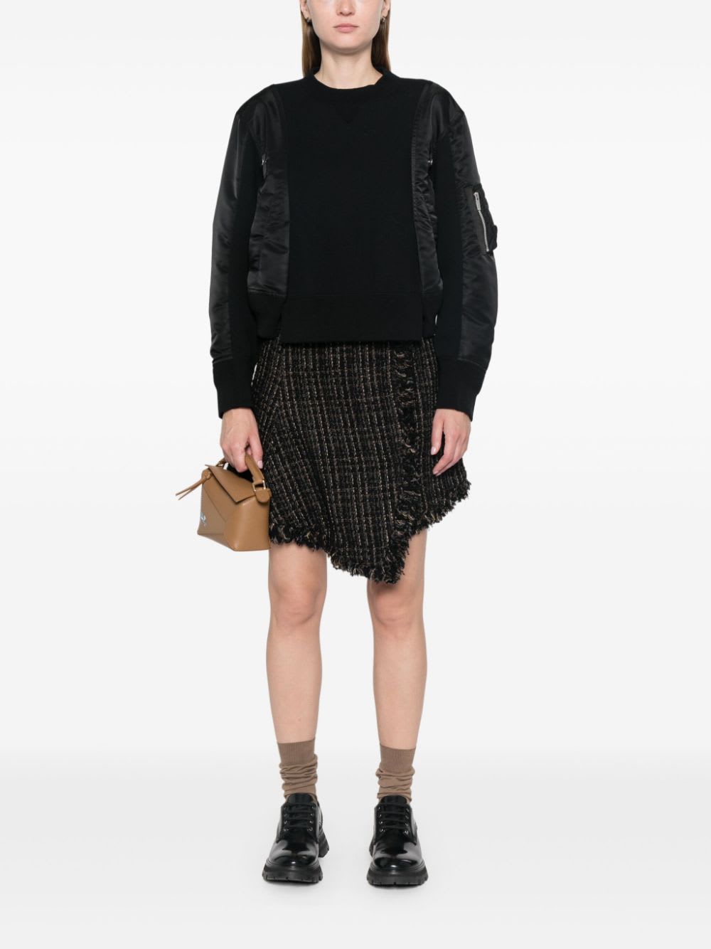 Sacai Tweed Wool Mini Skirt In Black