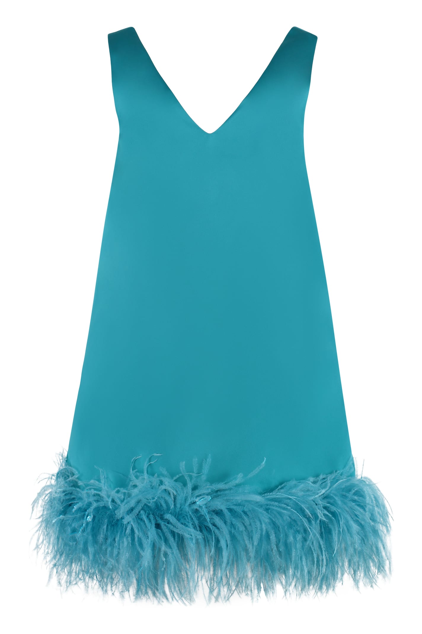 Shop P.a.r.o.s.h Feather Dress In Turquoise