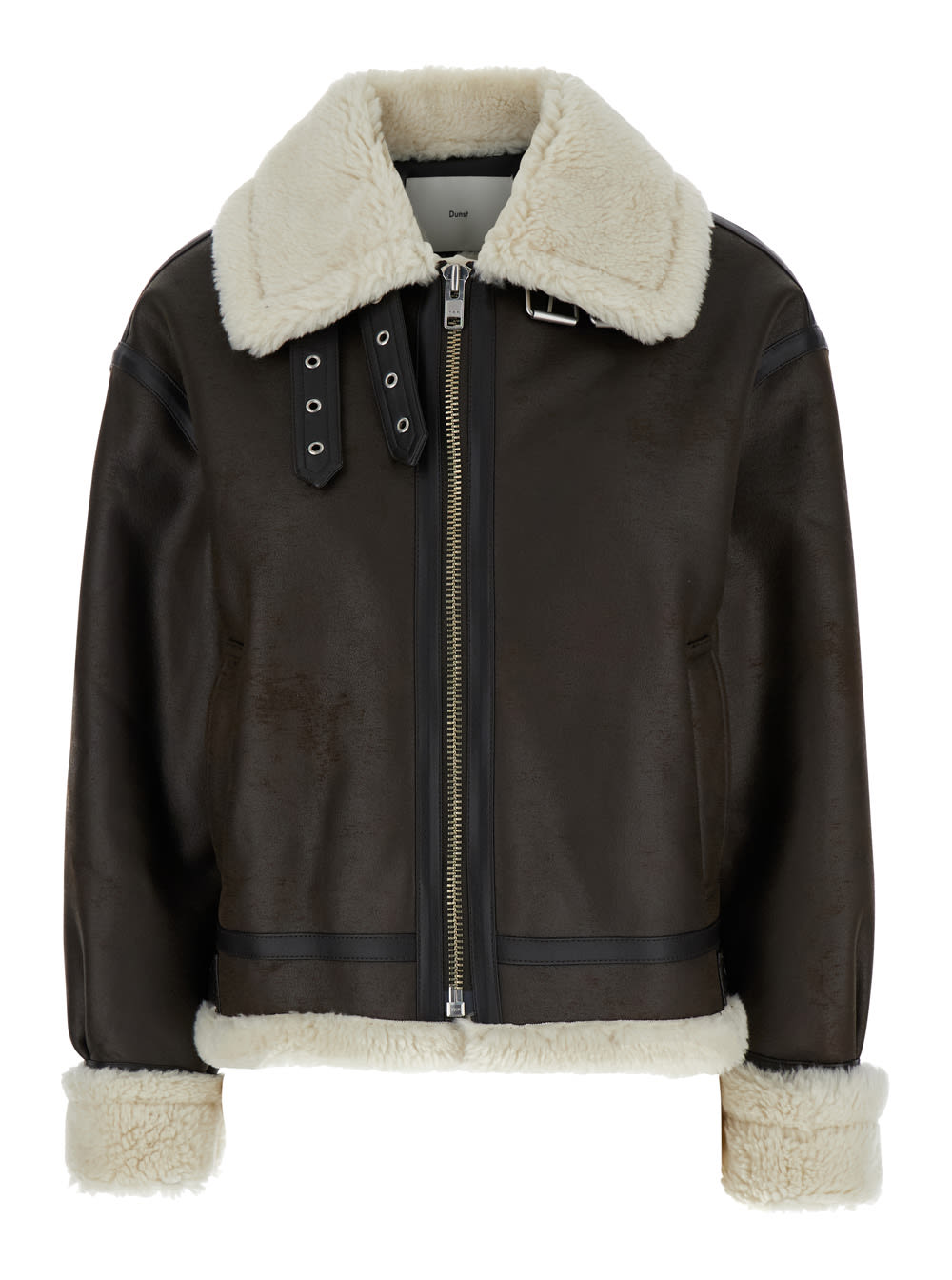 Shop Dunst Unisex Loose Fit Line Shearling Jacket In Brown