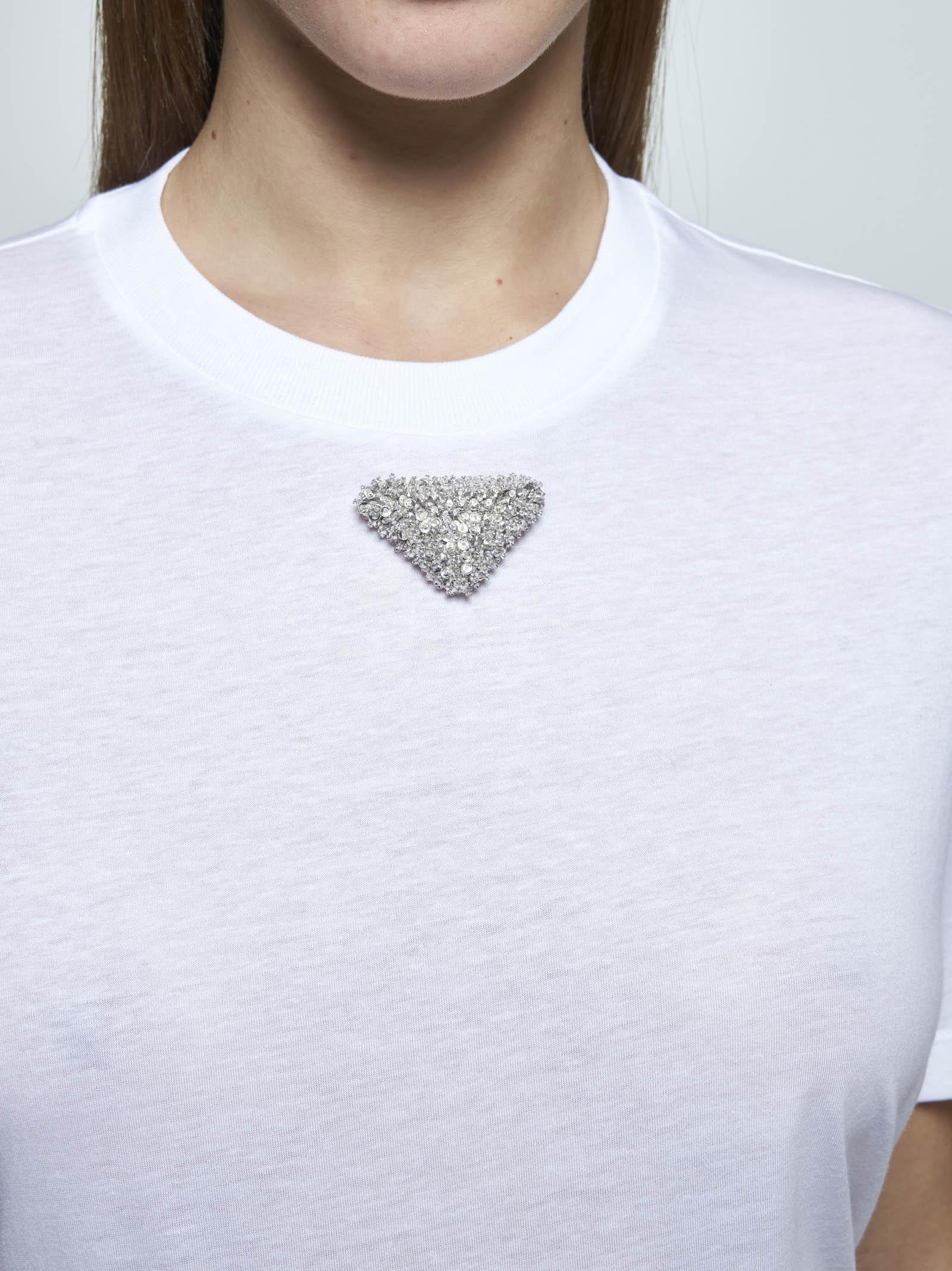 Prada White T-shirt In Jersey With Embroidered Triangle Logo Women In Bianco