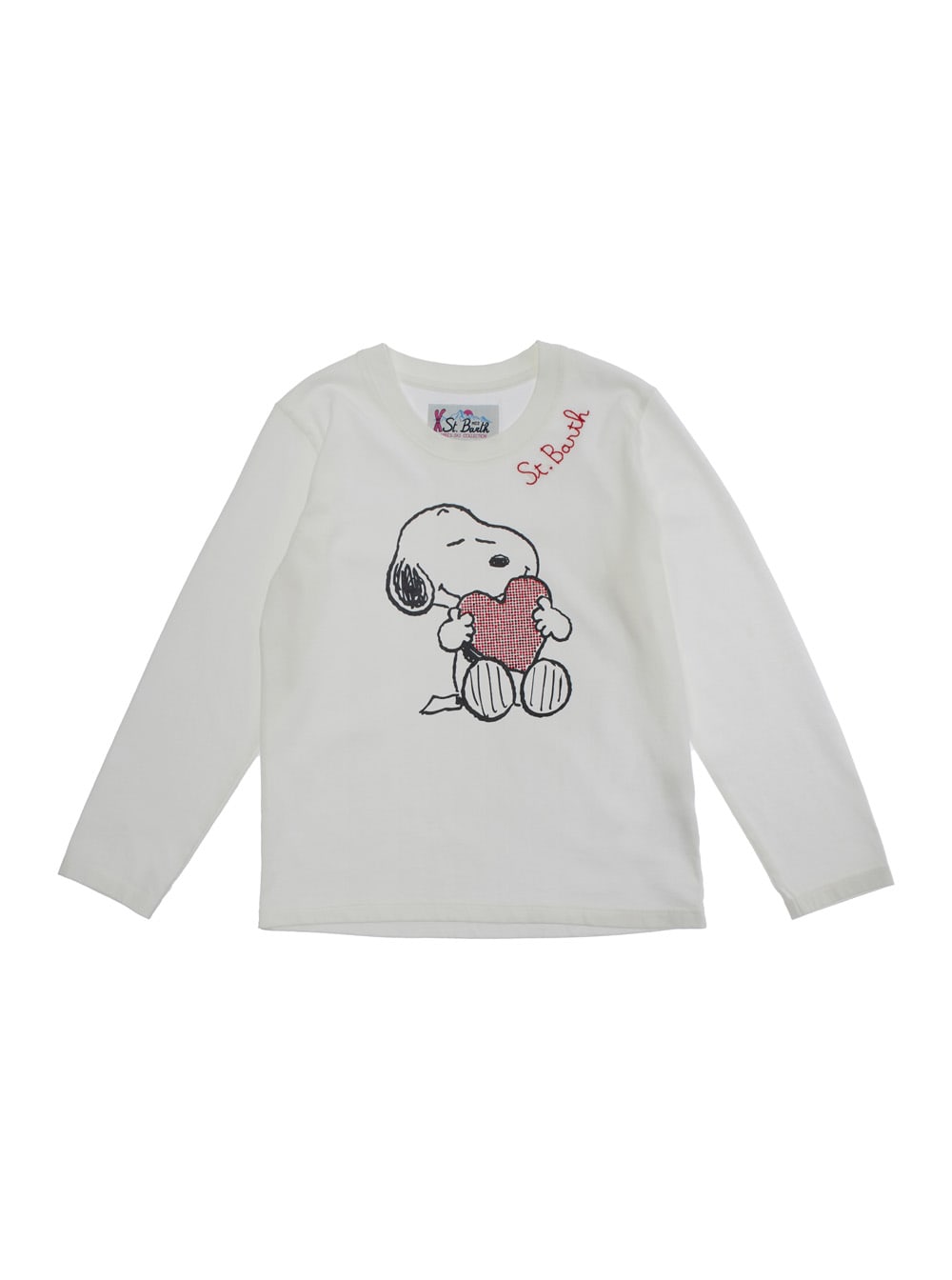 Mc2 Saint Barth Kids' White Long-sleeves T-shirt With Snoopy Print And Logo Lettering In Cotton Girl