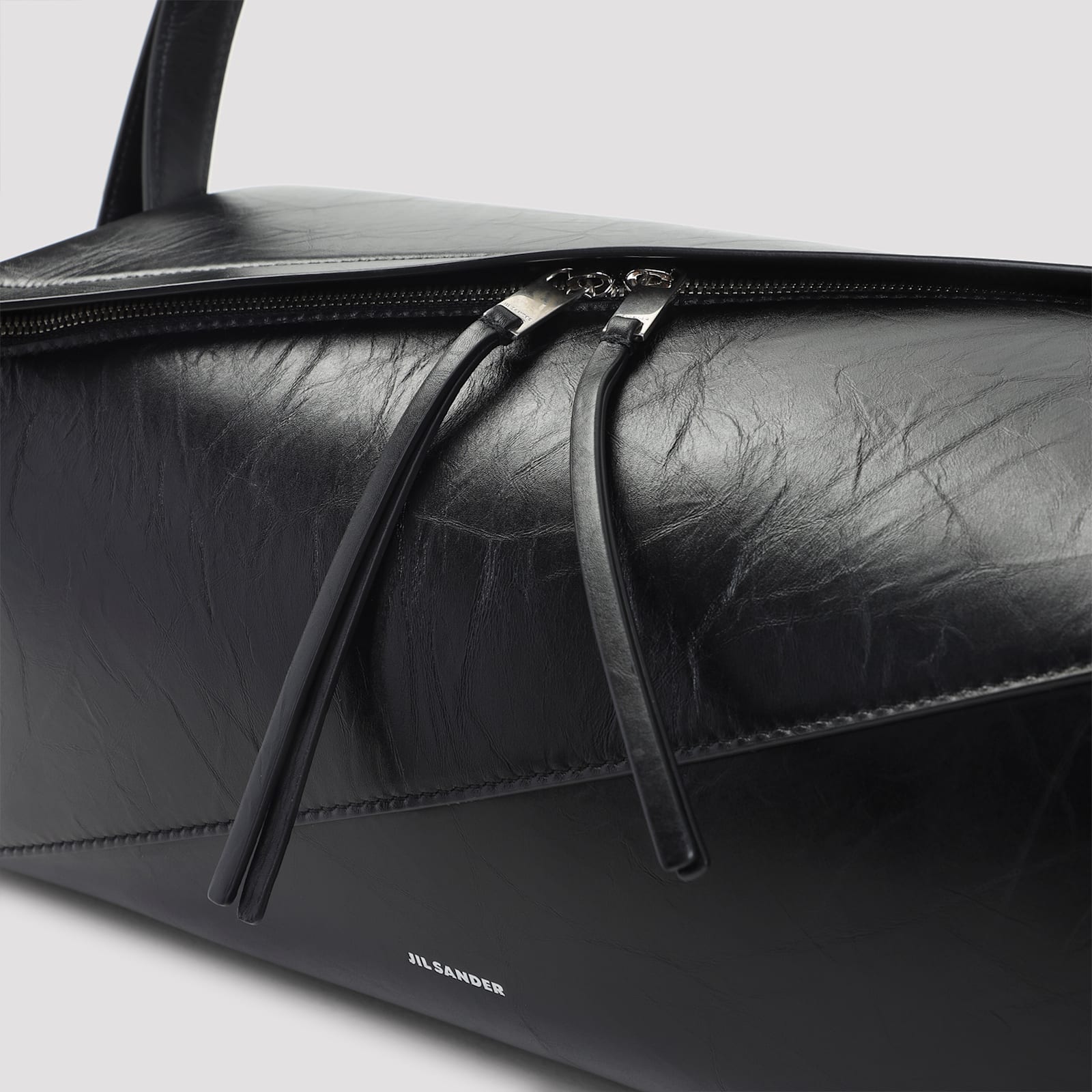 Jil Sander Diagonal-zip Leather Shoulder Bag In Black