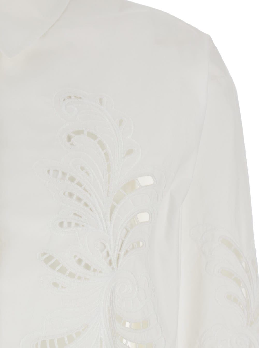 Shop Twinset White Shirt With All-over Lace Embroidery In Cotton Woman