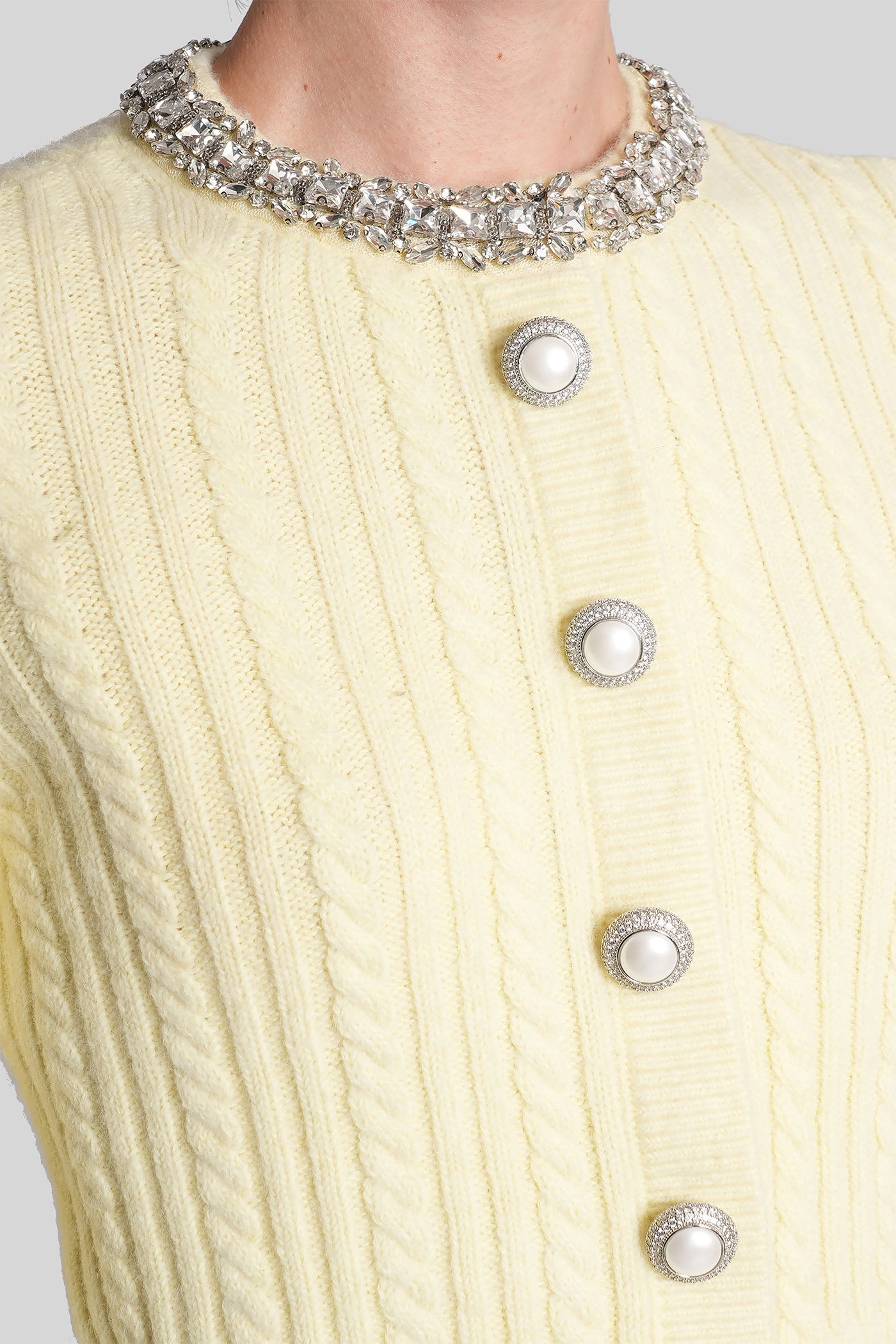 Self-portrait Cardigan In Yellow Polyamide In Multi