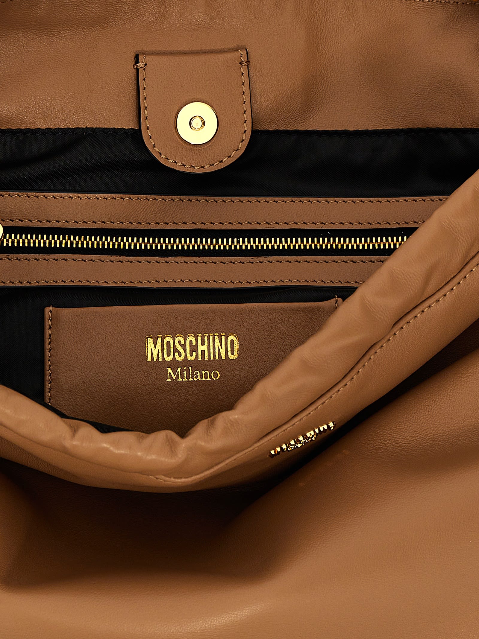 Shop Moschino Logo Shoulder Bag In Beige