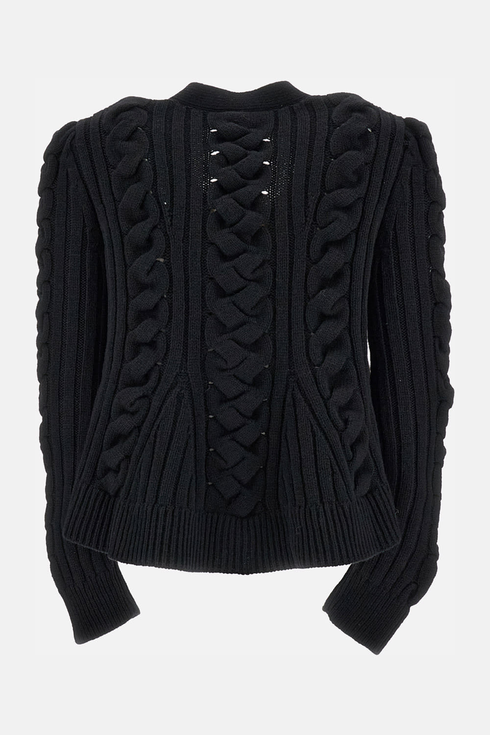 Alexander Mcqueen Cable- Knit Peplum Cardigan In Black