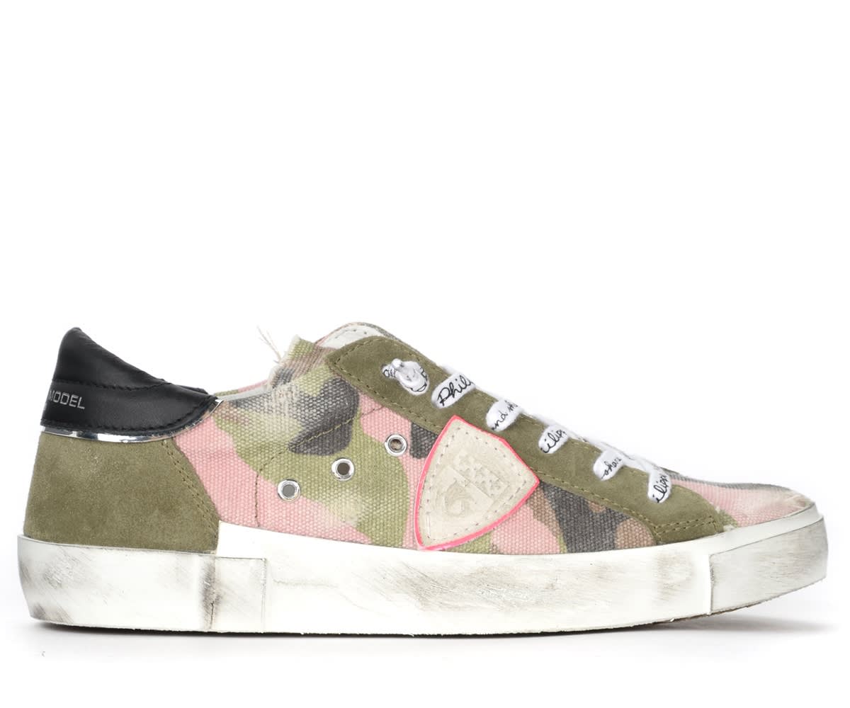 Sneaker Philippe Model Paris X With Green And Pink Camouflage