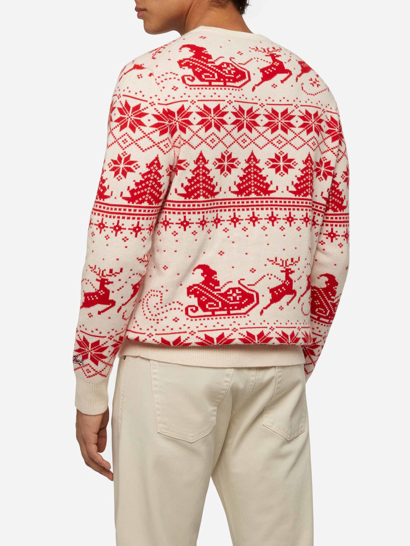 Mc2 Saint Barth Red Sweater Heron With Fair Isle And Dear Santa Jacquard In White