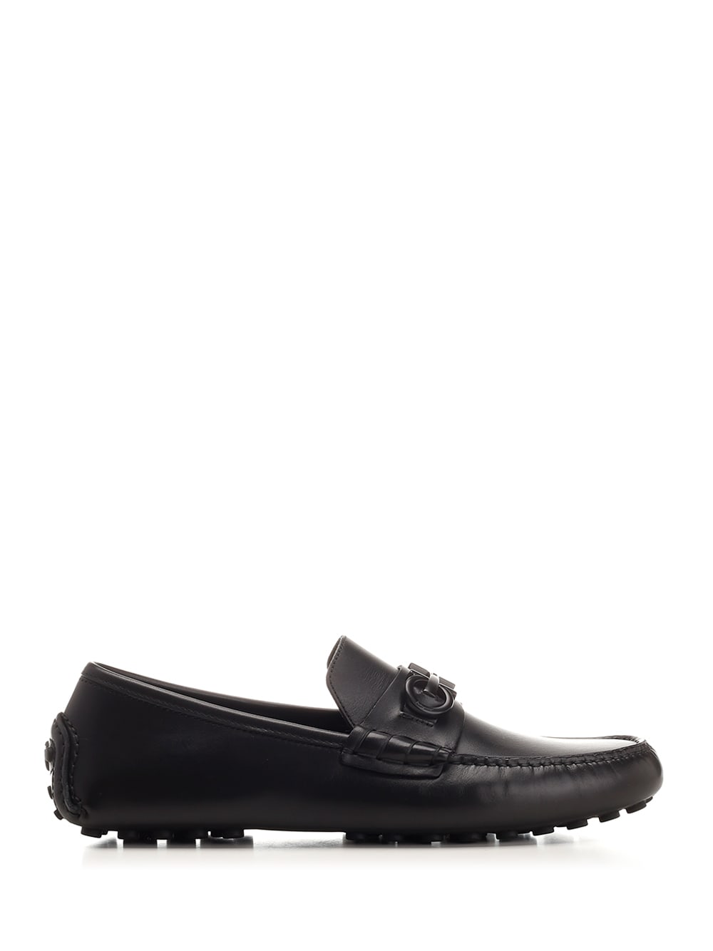 Ferragamo Gancini Leather Loafers In Black
