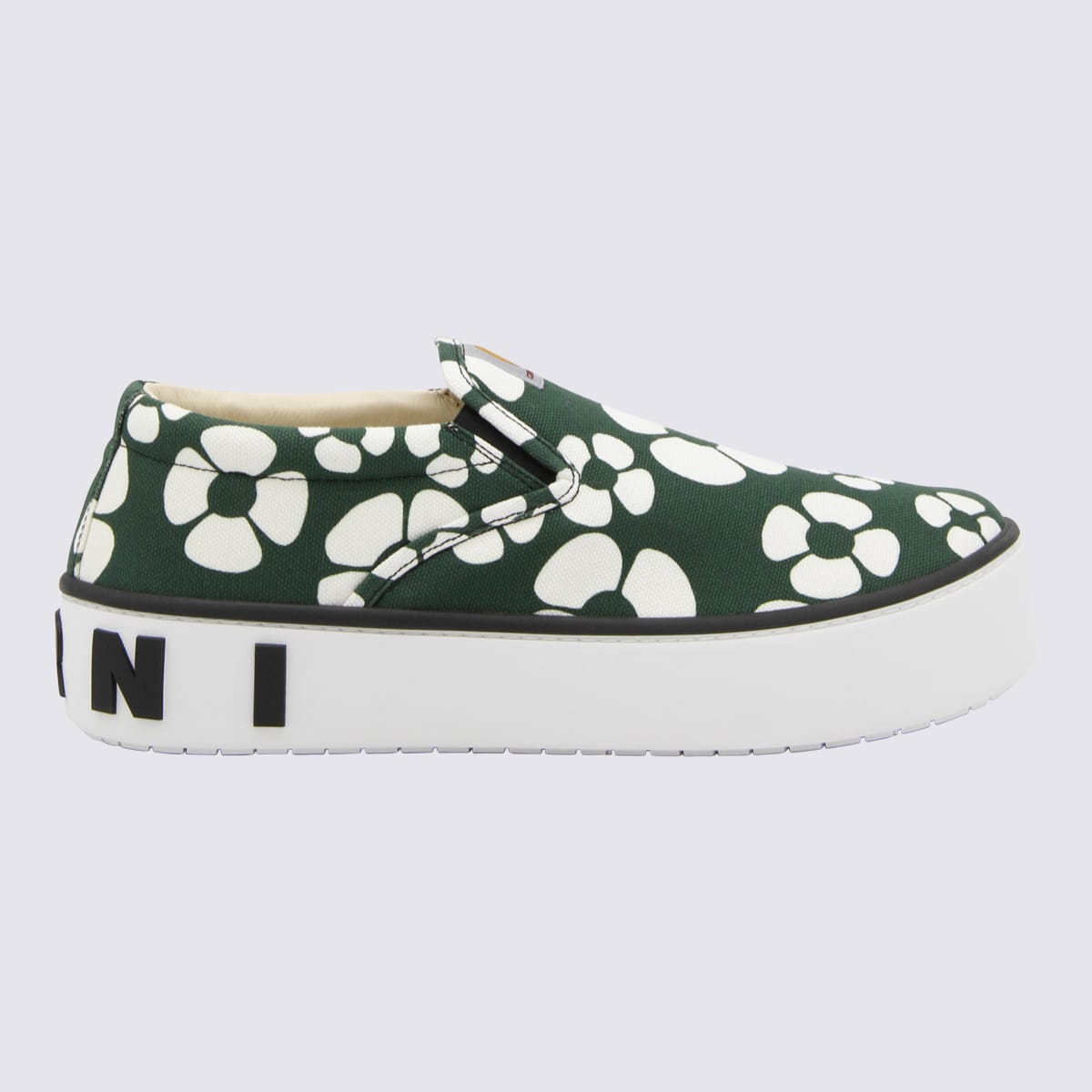 Shop Marni Green And White Canvas Slip On Sneakers