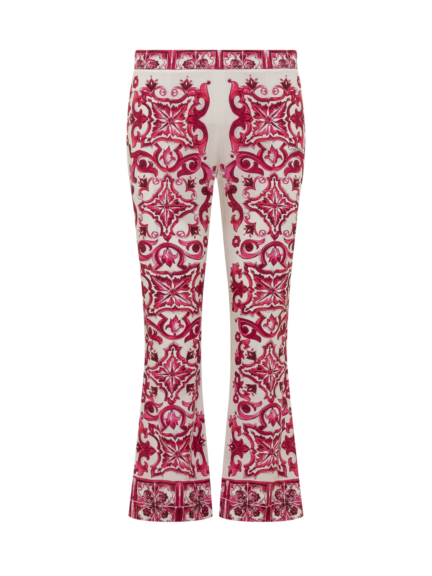 Dolce & Gabbana Maiolica Cropped Printed Silk-blend Flared Pants In Tris Maioliche Fuxia