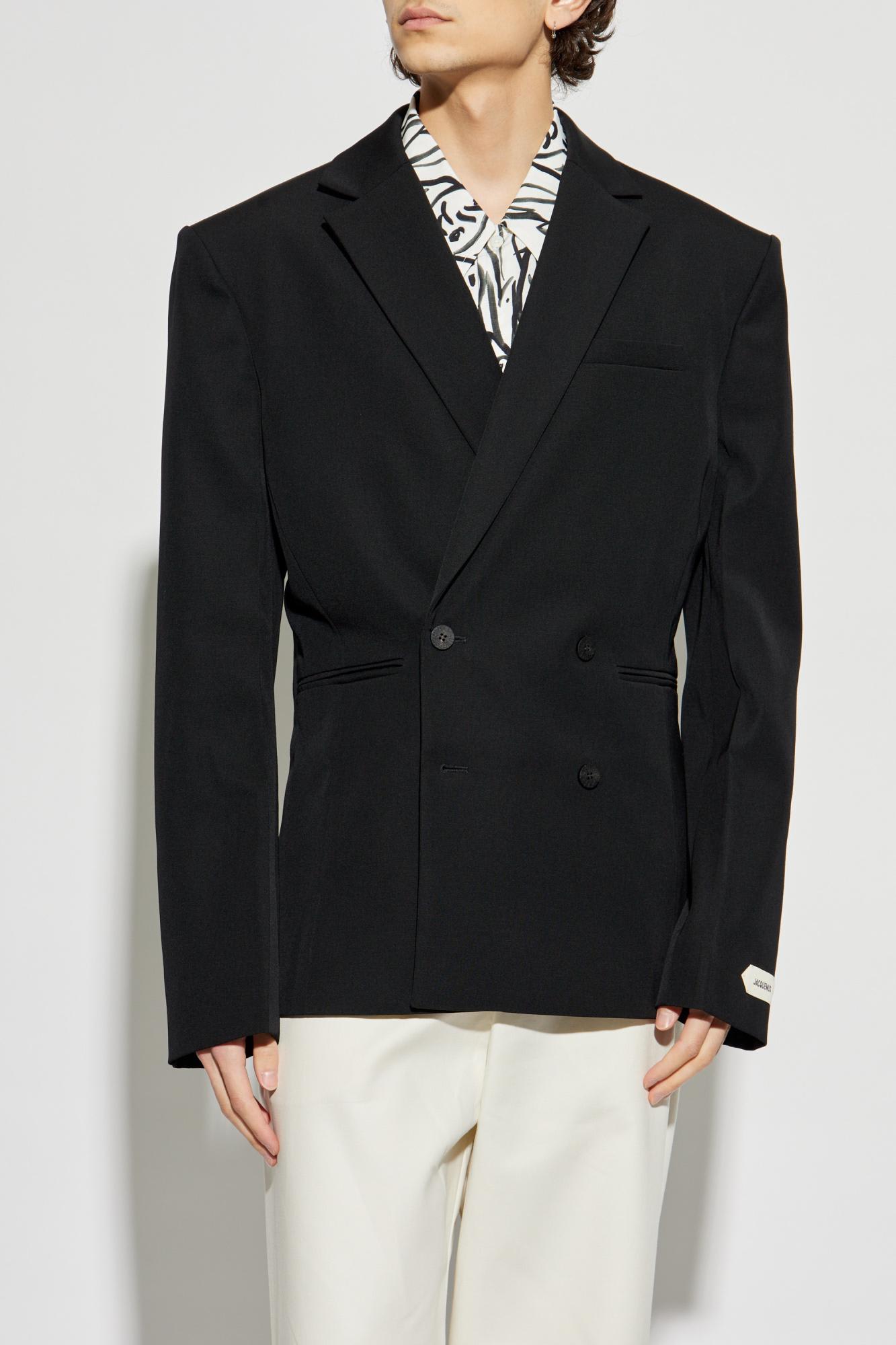 Jacquemus Double-breasted Jacket Featuring Shoulder Pads In Black