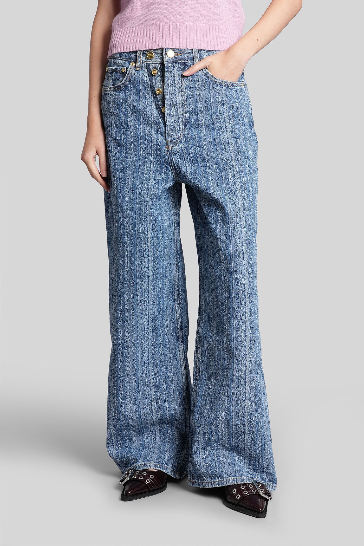 Ganni Striped Baggy Jeans In Blue