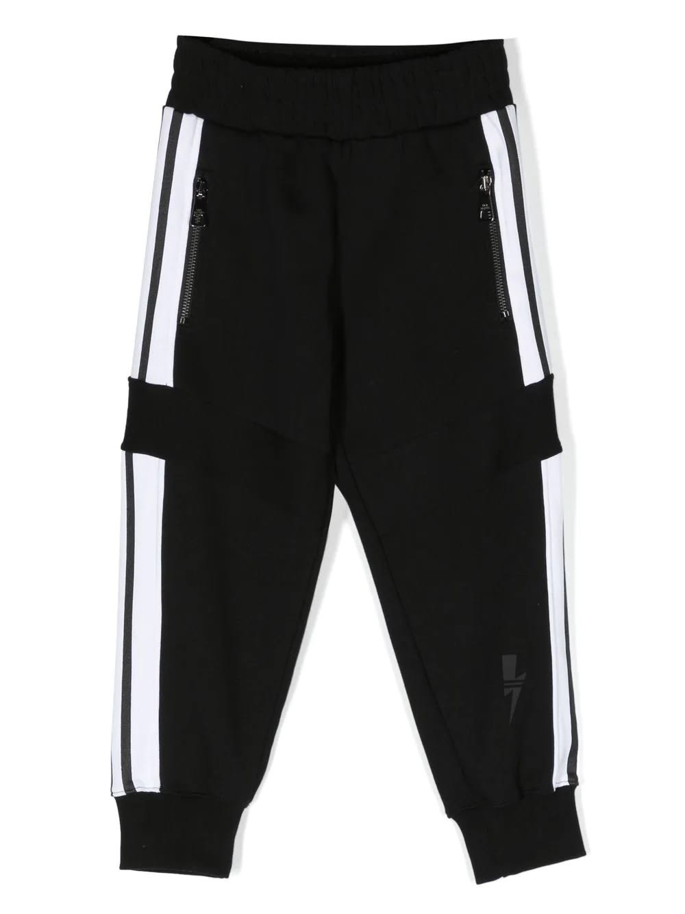 NEIL BARRETT BLACK JOGGERS WITH STRIPES AND LOGO