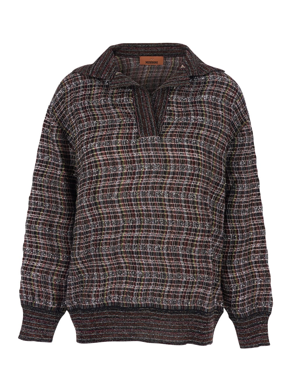 Missoni Multicolor Sweater With Wide Collar And All-over Zigzag Pattern In Wool Blend Woman In Multi