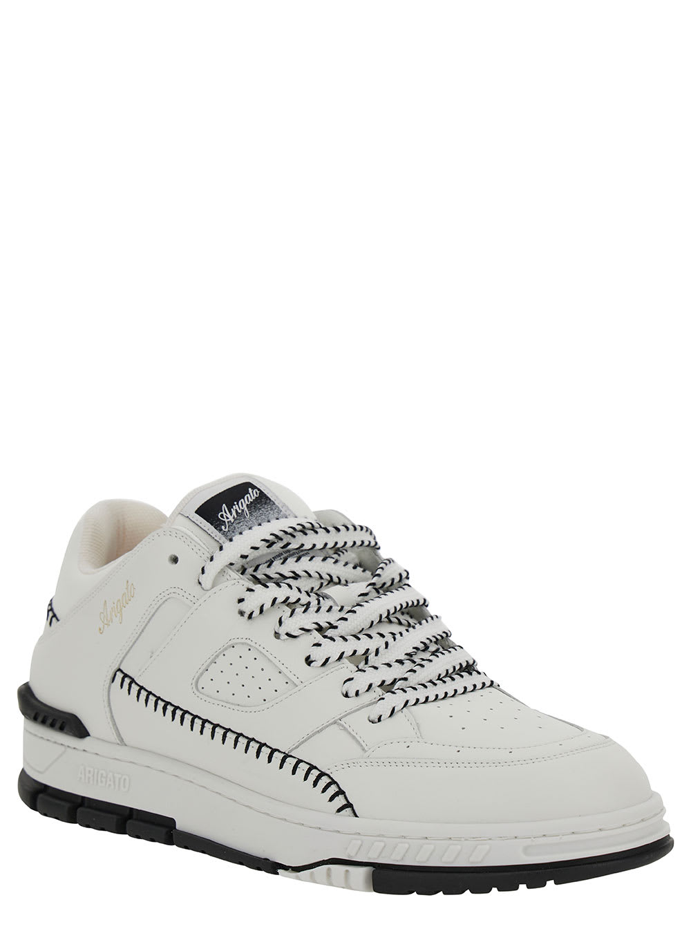 Shop Axel Arigato Area Lo Sneaker Stitch White Low Top Sneakers With Contrasting Stitch Detail In Leather Man In White Black