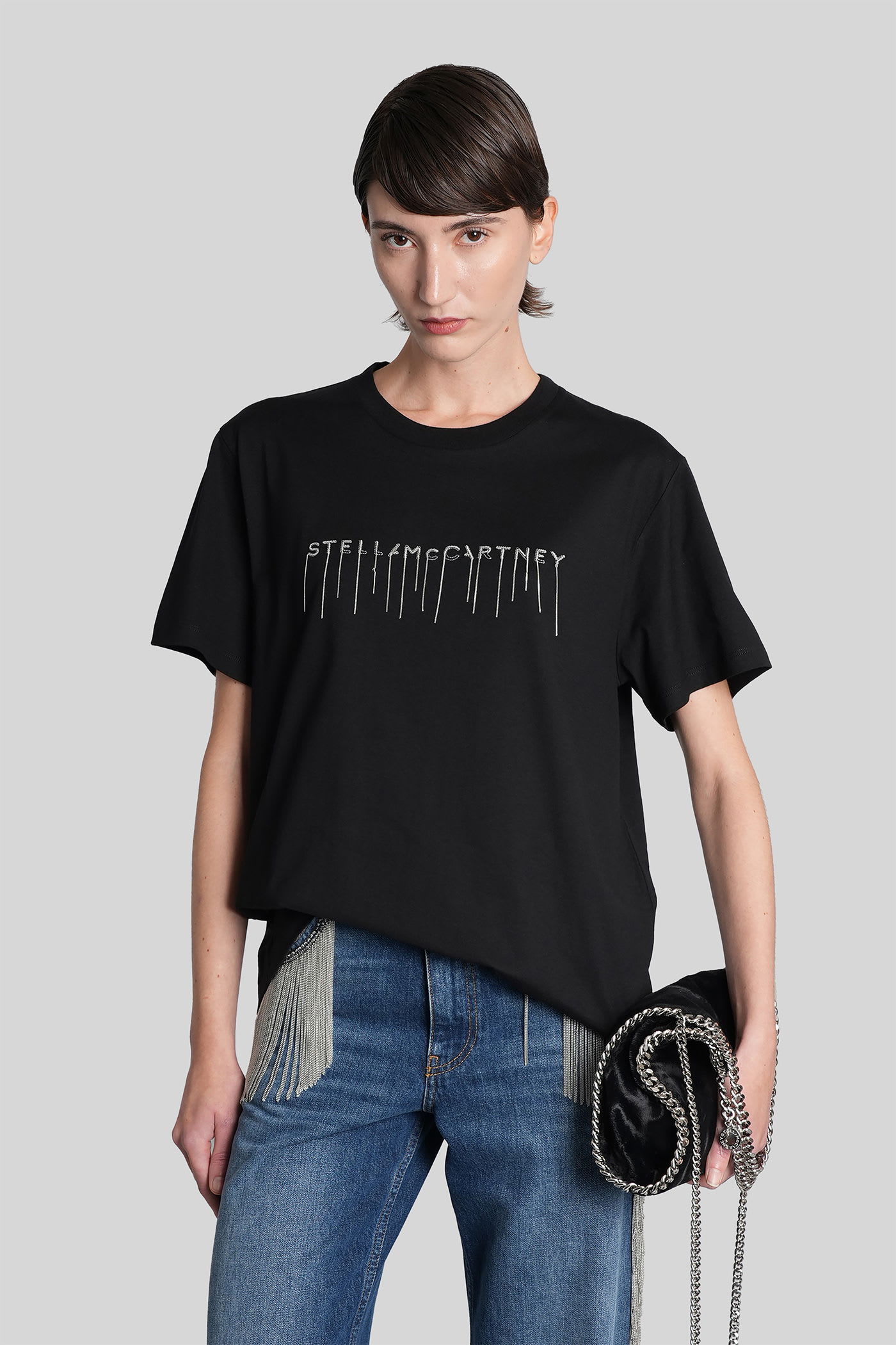 Stella Mccartney Logo T-shirt With Embroidery And Round Neck In Black