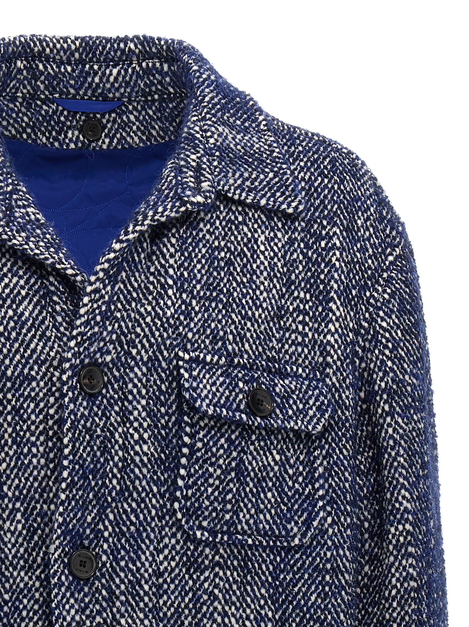 Shop Etro Chevron Wool Jacket In Blue