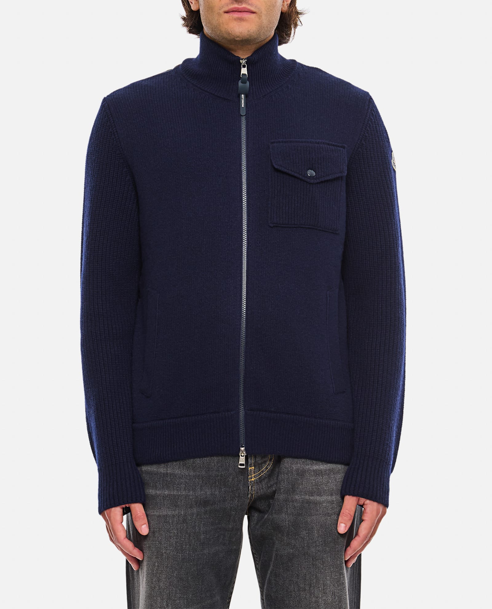 Shop Moncler Zip Up Jacket In Blue