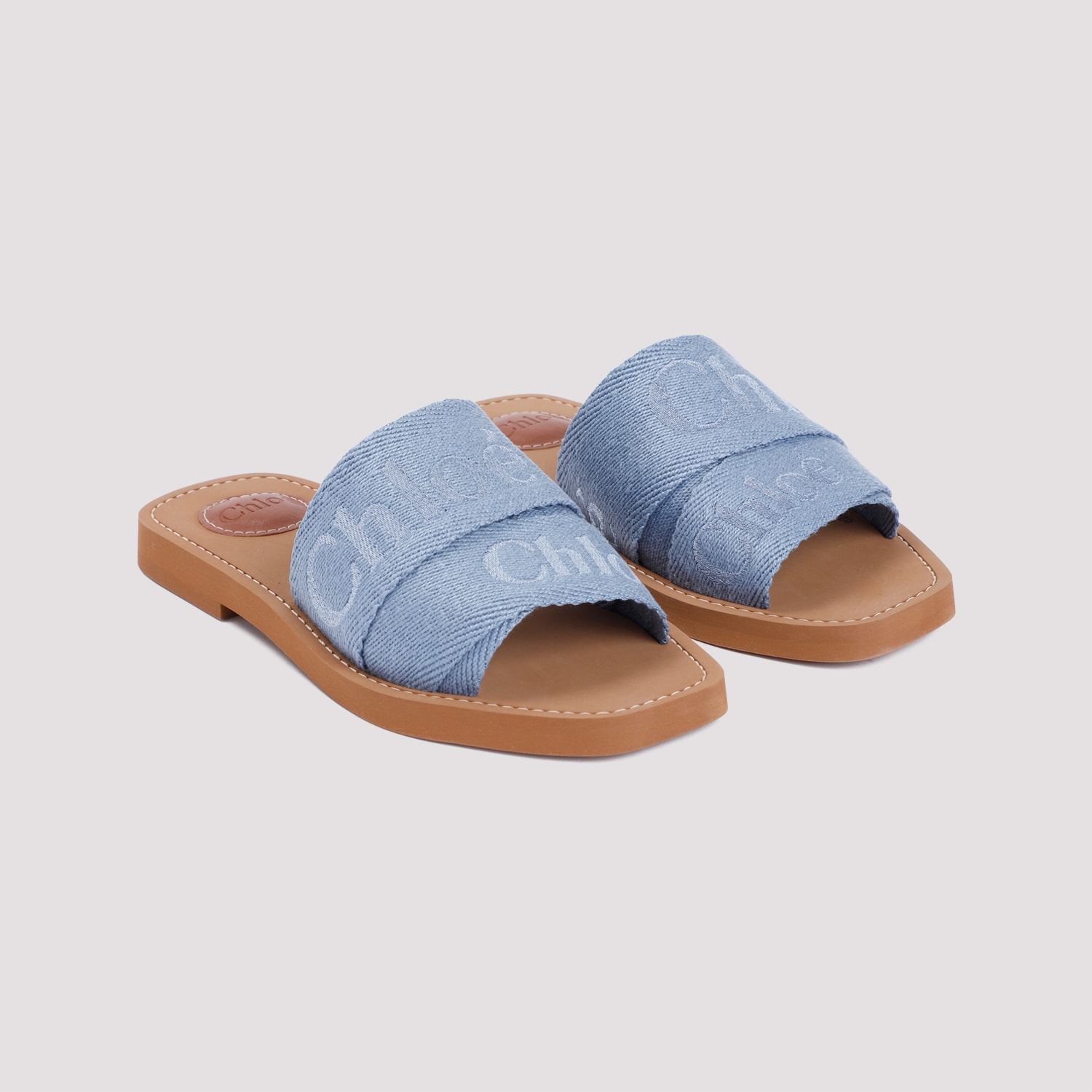 Shop Chloé Woody Flat Mules In Washed Blue