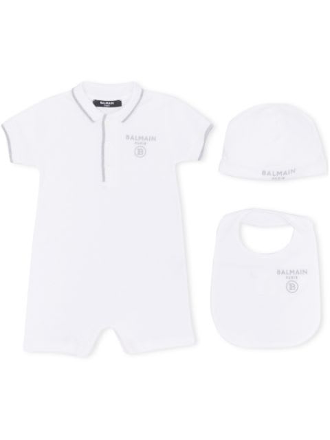 BALMAIN SUIT, BIB AND HAT SET WITH EMBROIDERY,6M0951 MB370 100