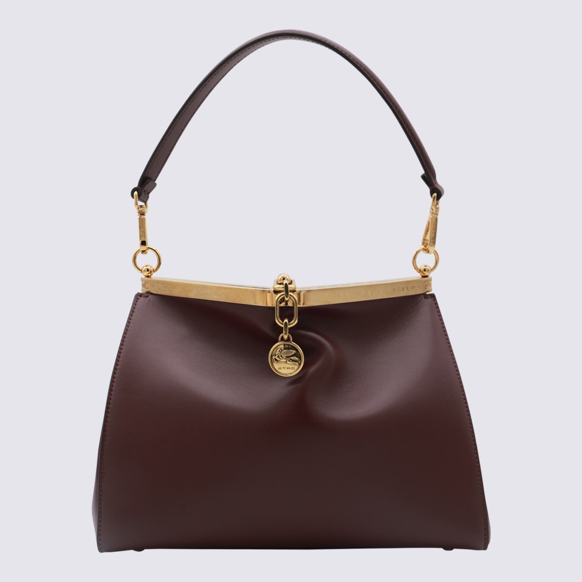 Shop Etro Bordeaux Leather Medium Vela Top Handle Bag