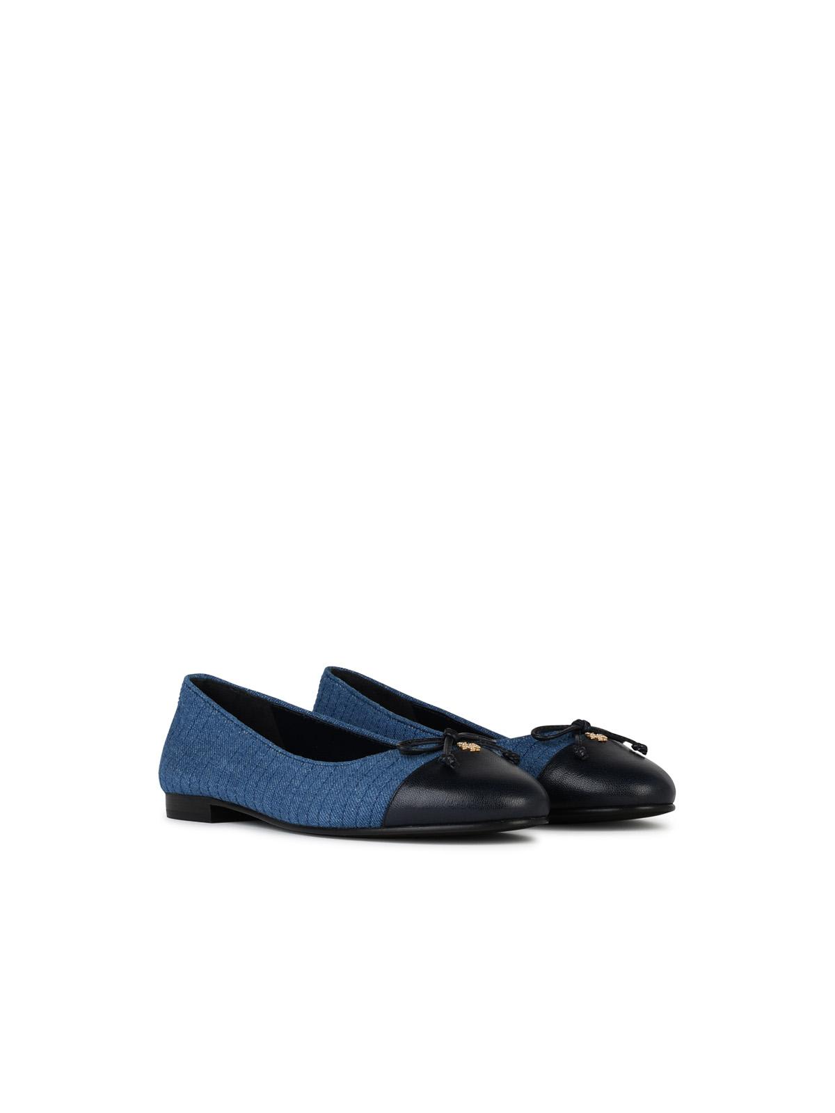 Shop Tory Burch Captoe Quilted Ballerinas In Dark Denim / New Navy