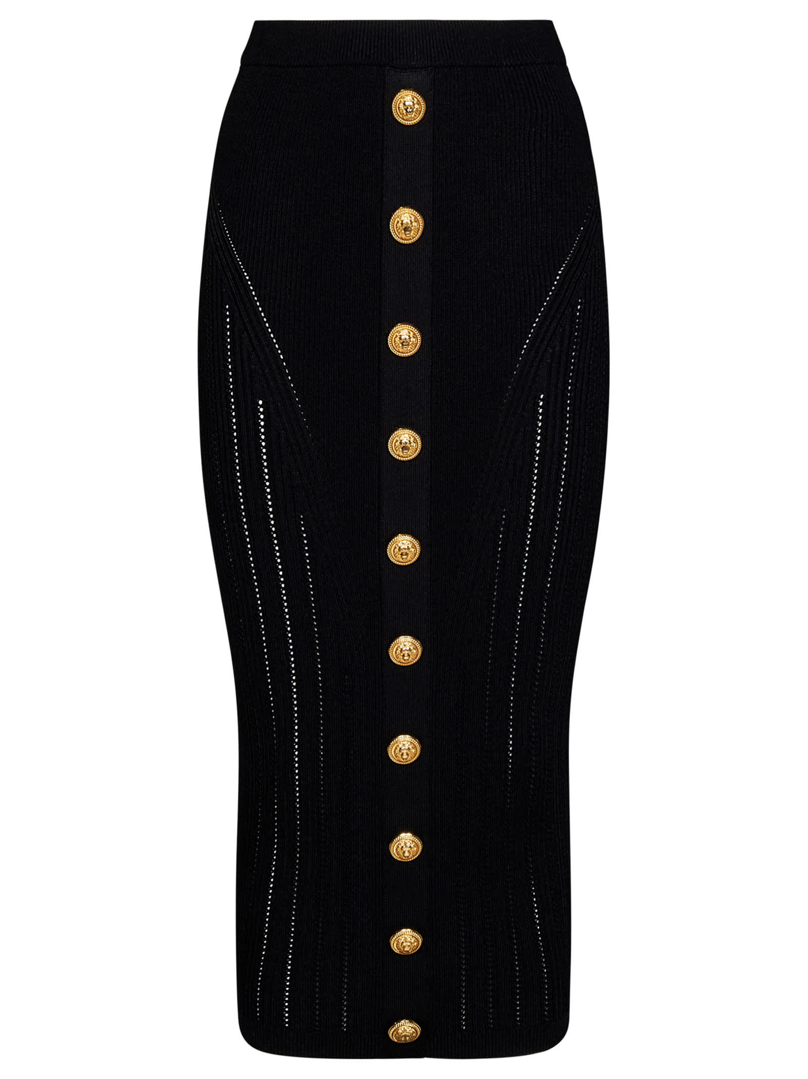 Balmain Black Skirt With Logo Buttons And Zip Closure In Black
