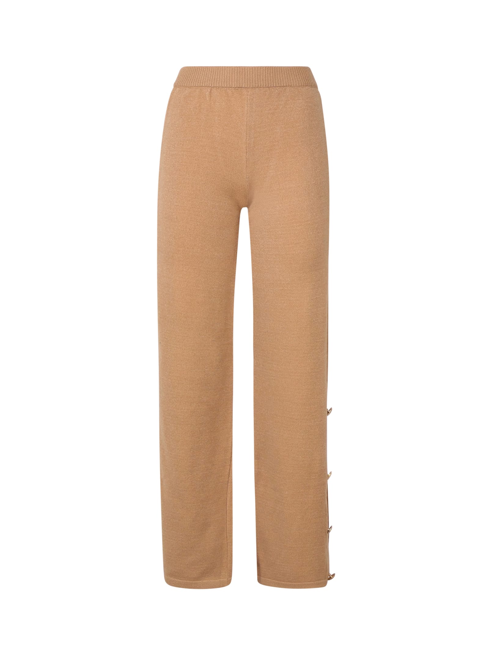 Shop Mariuccia Milano Knitted Trousers With Decorative Gold Buttons In Brown