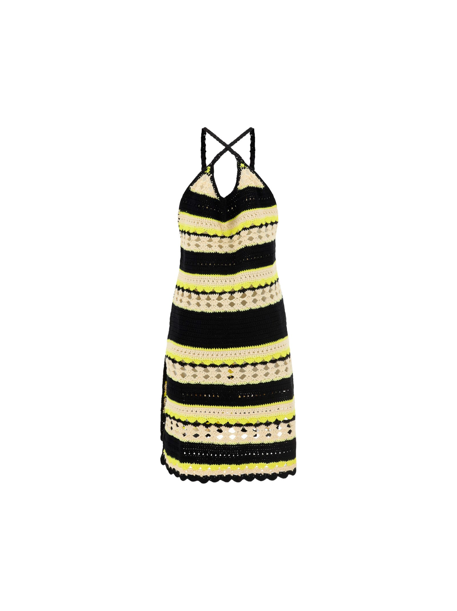 Shop Ganni Crochet Slip Dress In Golden Kiwi