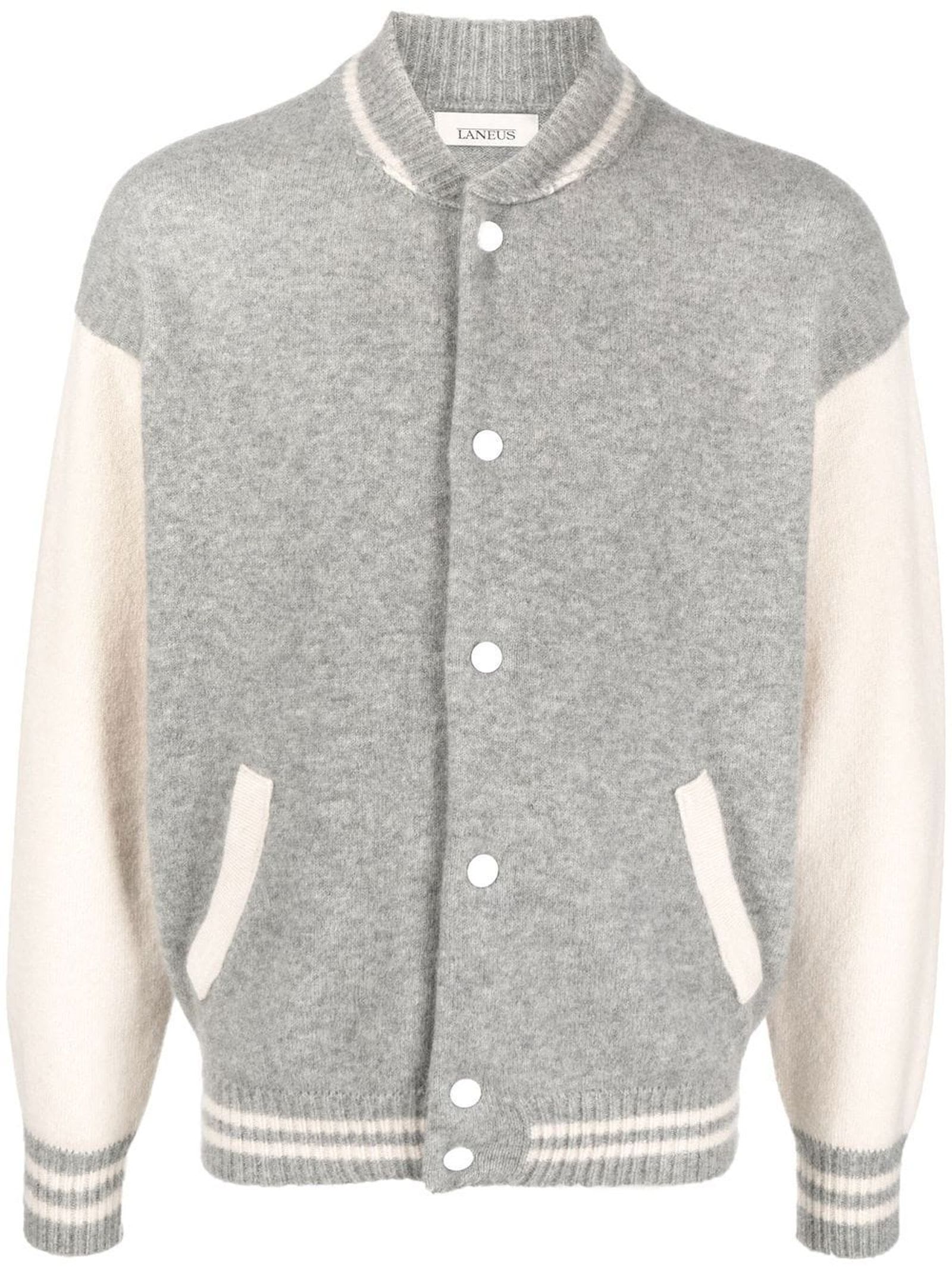 Laneus Grey And White Cashmere Blend Varsity Jacket