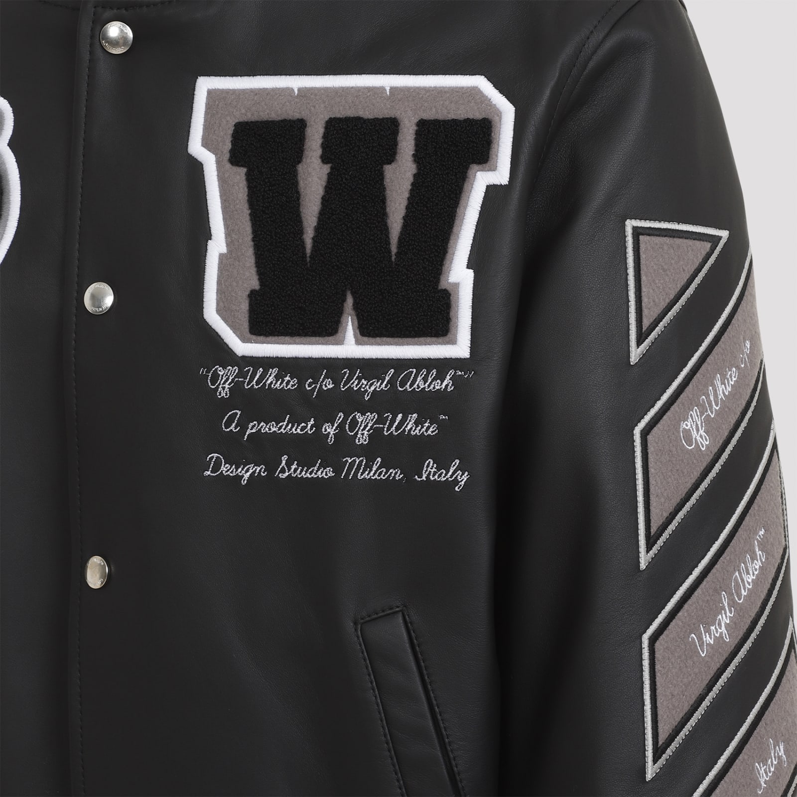 Shop Off-white Full Leather Varsity Jacket In Black Black