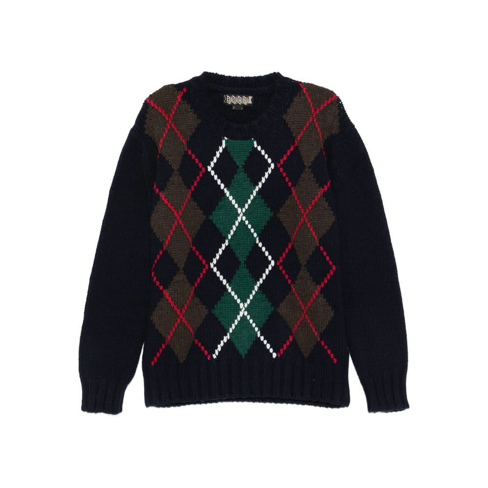 Baracuta Crewneck Argyle Lambswool Blend Clothing In Black
