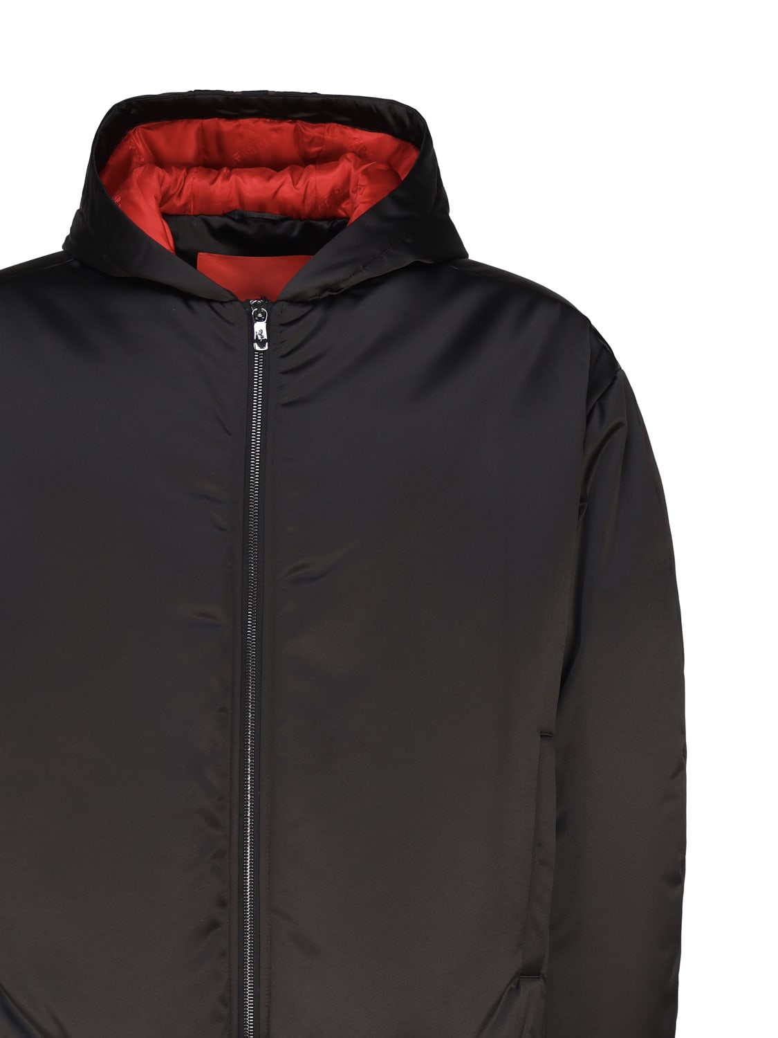 Shop Ferrari Shiny Fabric Bomber Jacket With Hood In Black