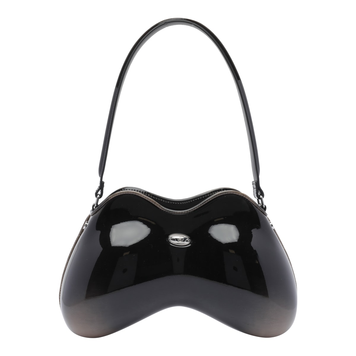 Diesel Double D Patent Shoulder Bag In Black