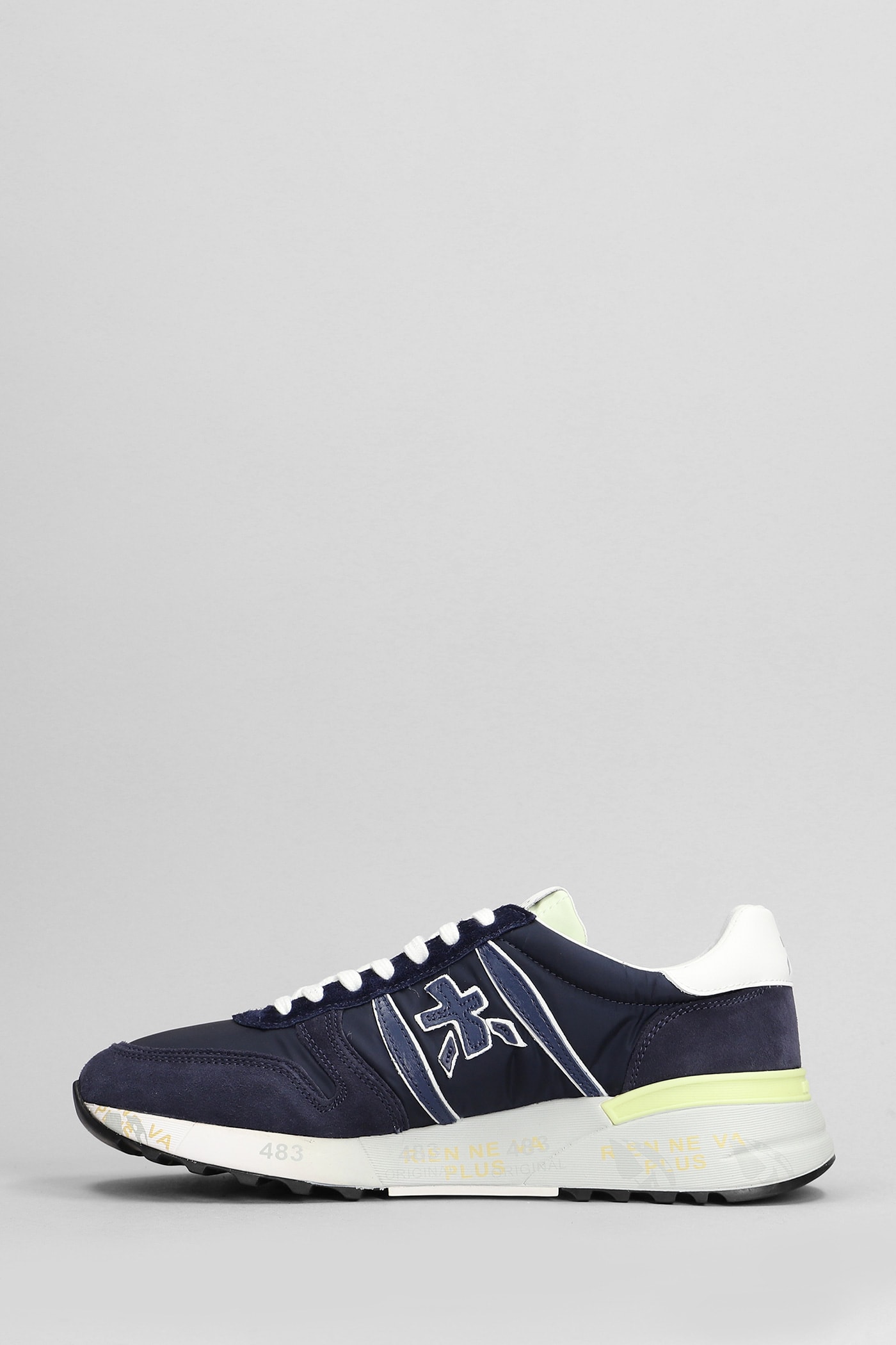 Shop Premiata Lander Sneakers In Blue Suede And Fabric