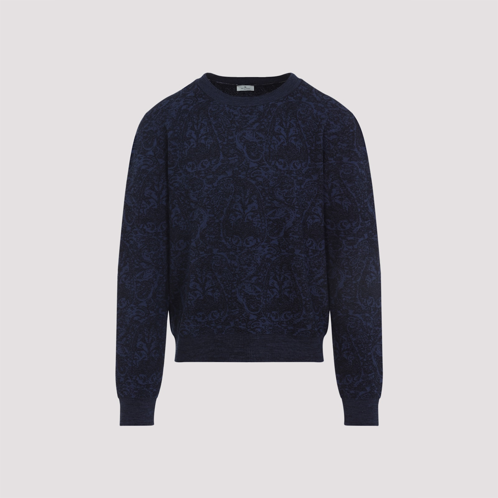 Etro Blue Sweater With Paisley Print In Cotton-wool Blend In Blue