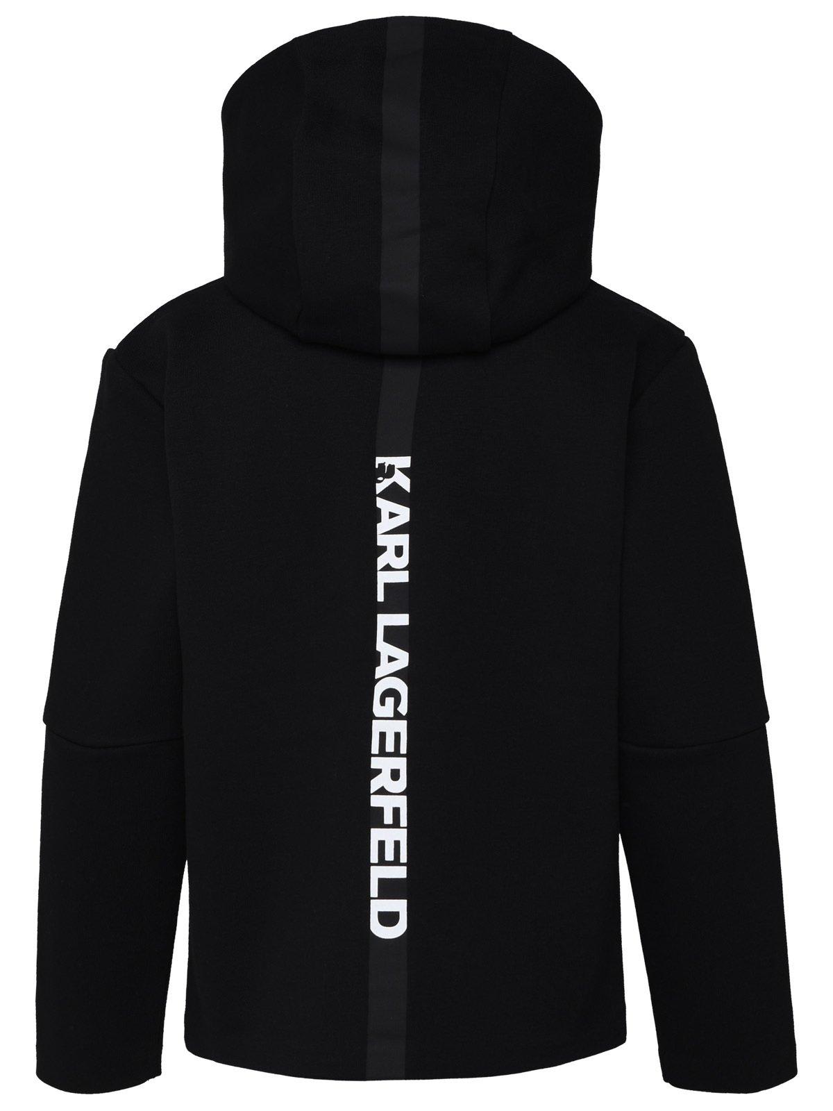 Shop Karl Lagerfeld Long-sleeve Logo-printed Zipped Hoodie In Nero