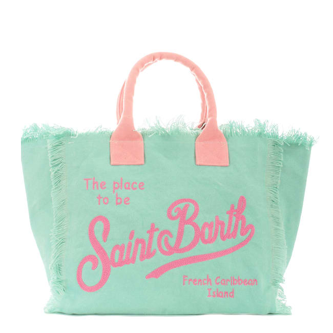 MC2 Saint Barth Green Canvas Bag With Embroidery