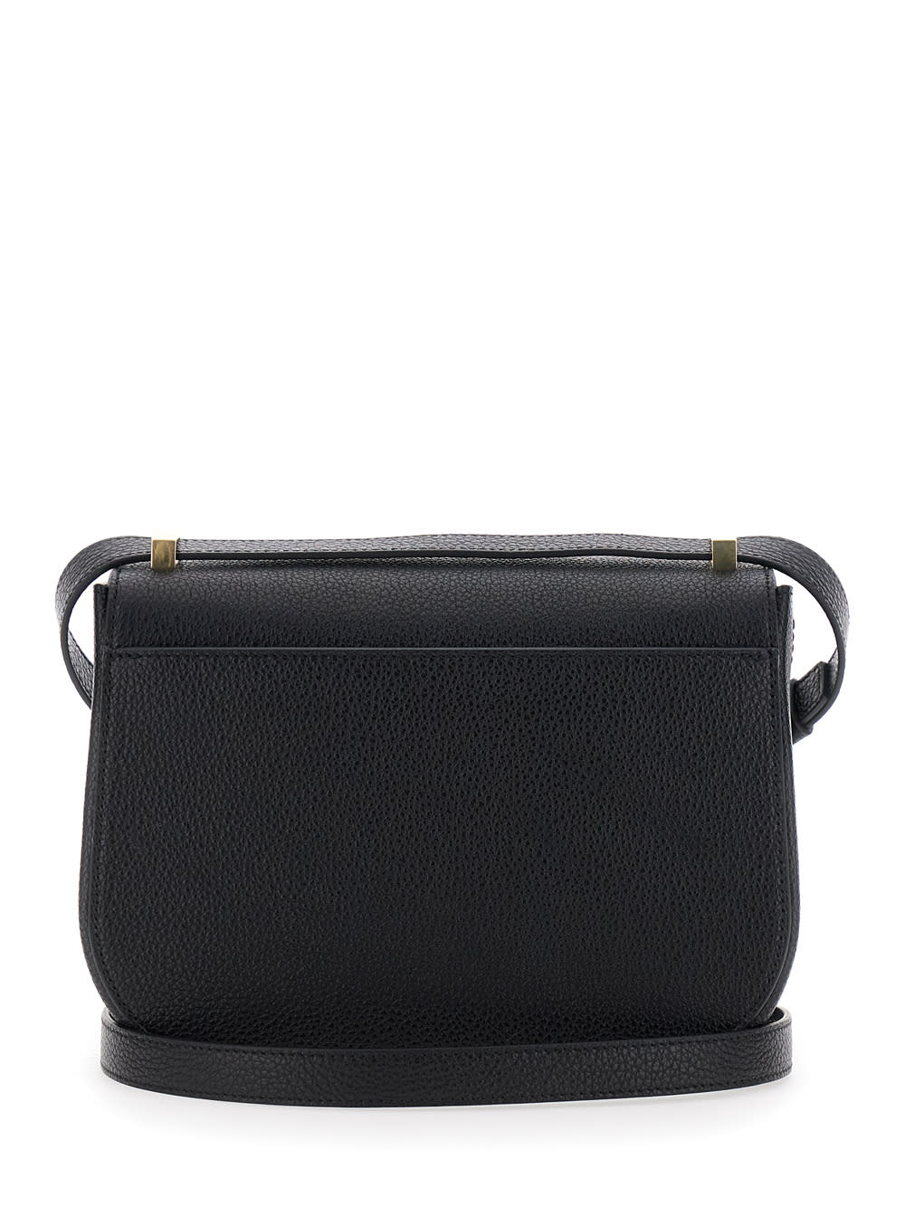 Shop Ferragamo Black Crossbody Bag With Double Gancini Plaque On The Front In Grained Leather Woman