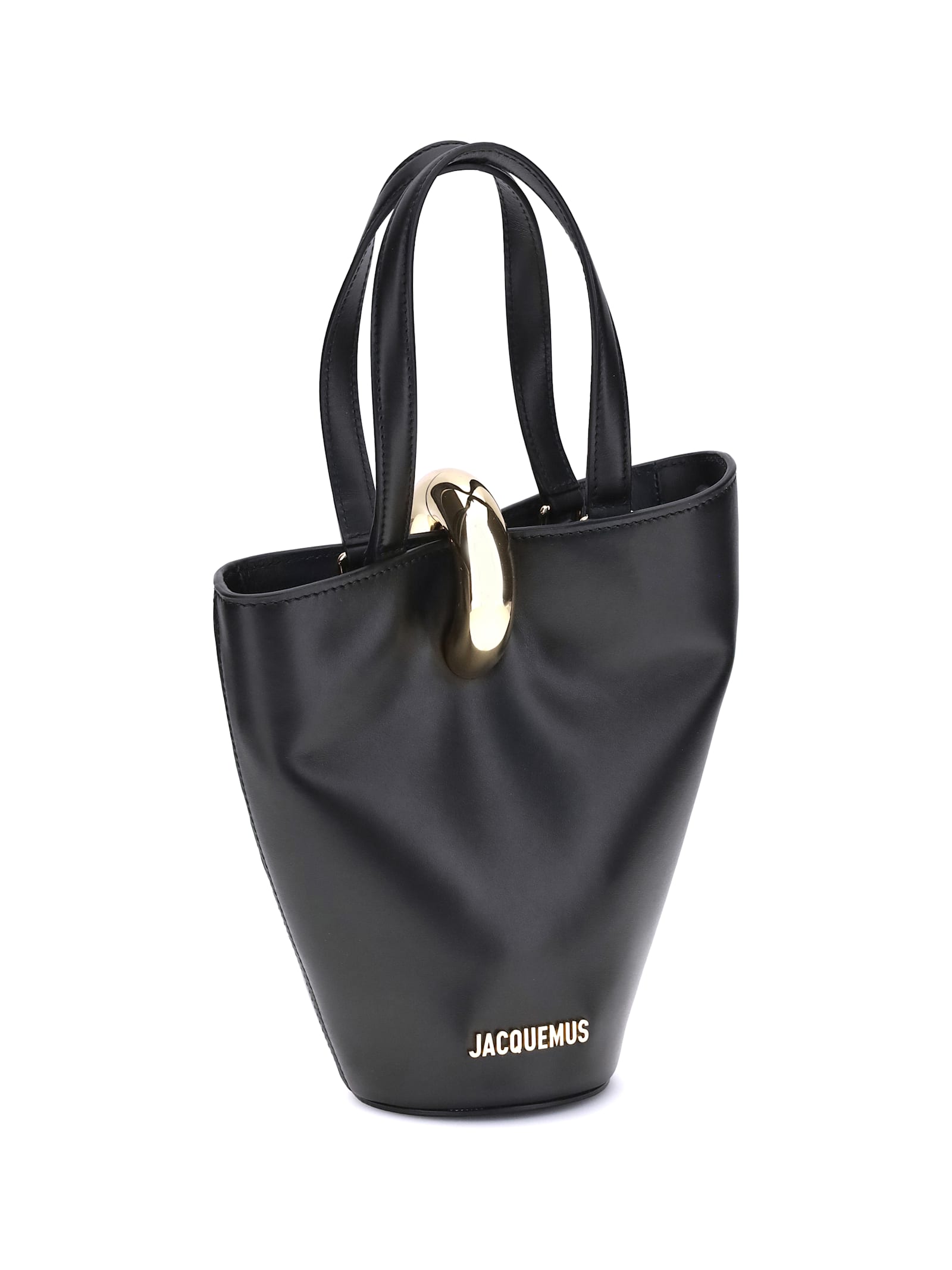 Jacquemus The Medium Bambola Asymmetric Leather Bucket Bag In Black
