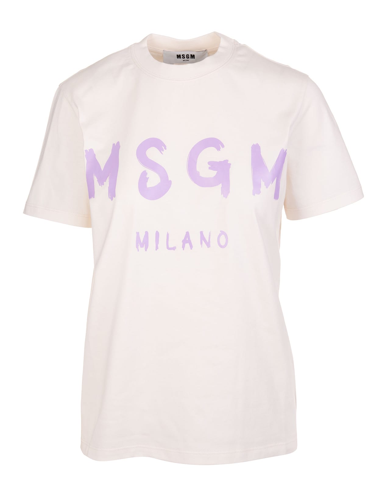 MSGM Woman White T-shirt With Lilac Logo