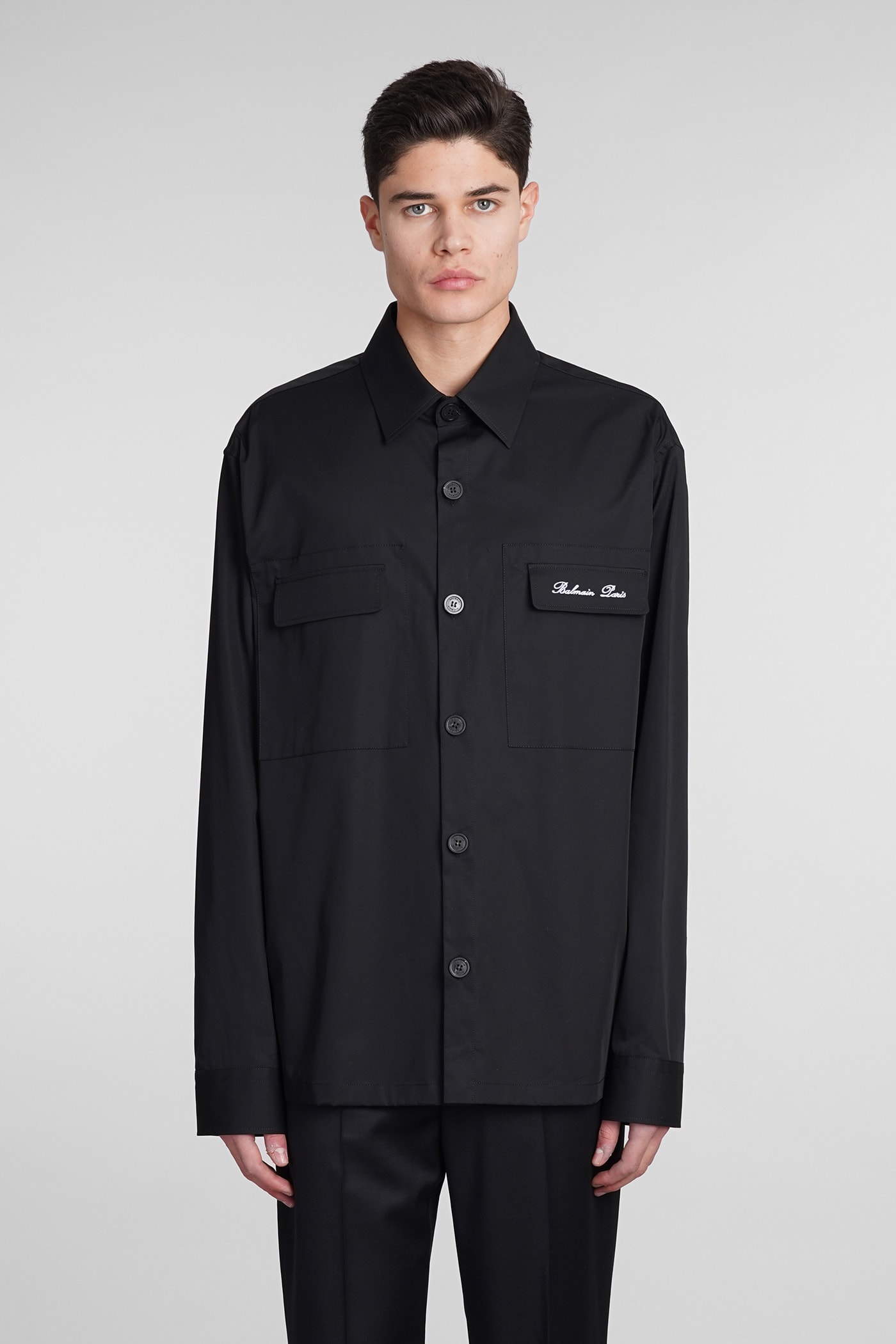 Shop Balmain Shirt In Black Cotton