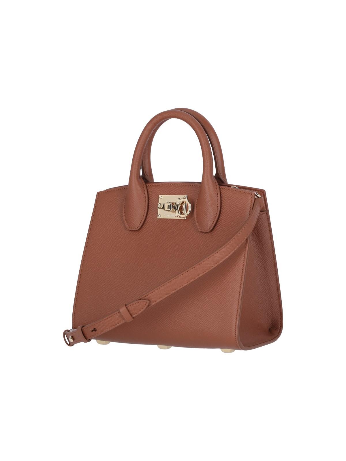 Shop Ferragamo Studio Box Mini Handbag In Brown