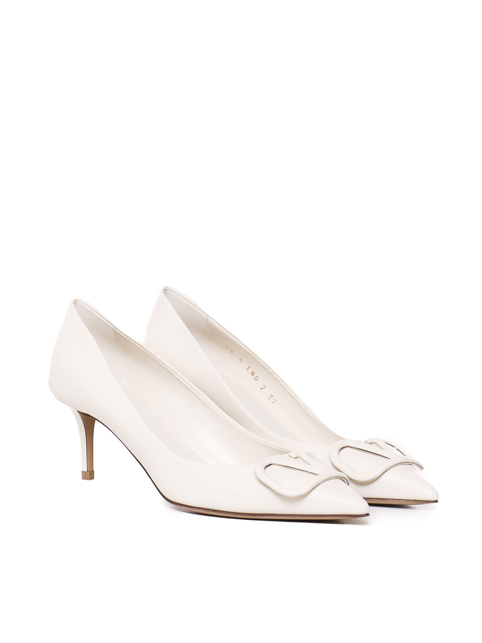 Shop Valentino Vlogo Pumps In Calfskin In Light Ivory