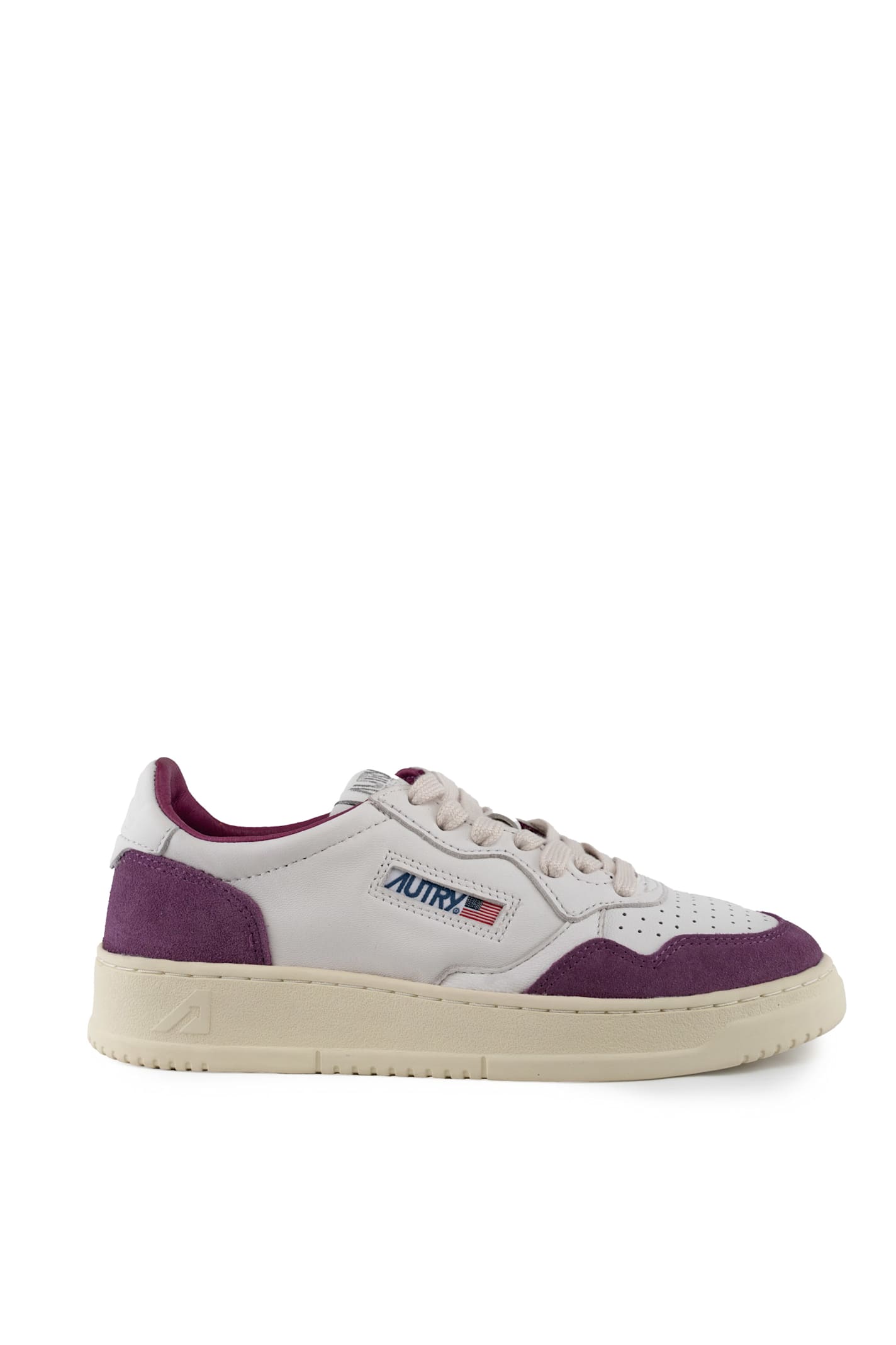 Autry Medalist Low Sneakers In Goatskin And Suede In Goat/suede Wht/scrlt