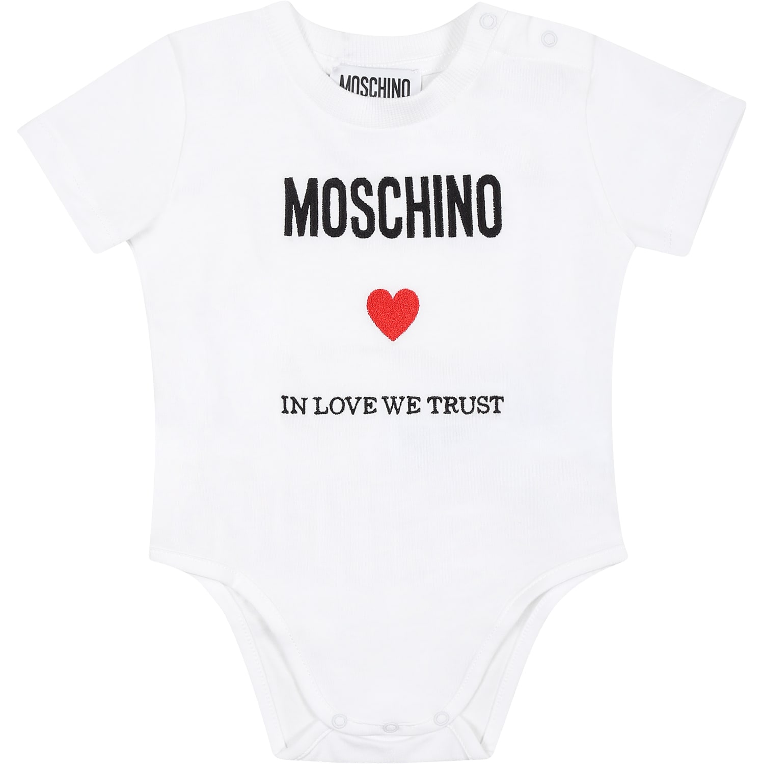 MOSCHINO WHITE ROMPER FOR BABY GIRL WITH LOGO