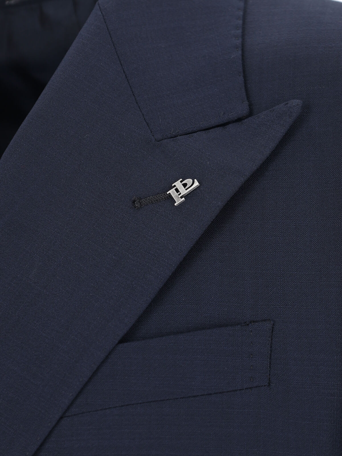 Tagliatore 'vesuvio' Double-breasted Suit With Slim Trousers And Back Vent In Blue