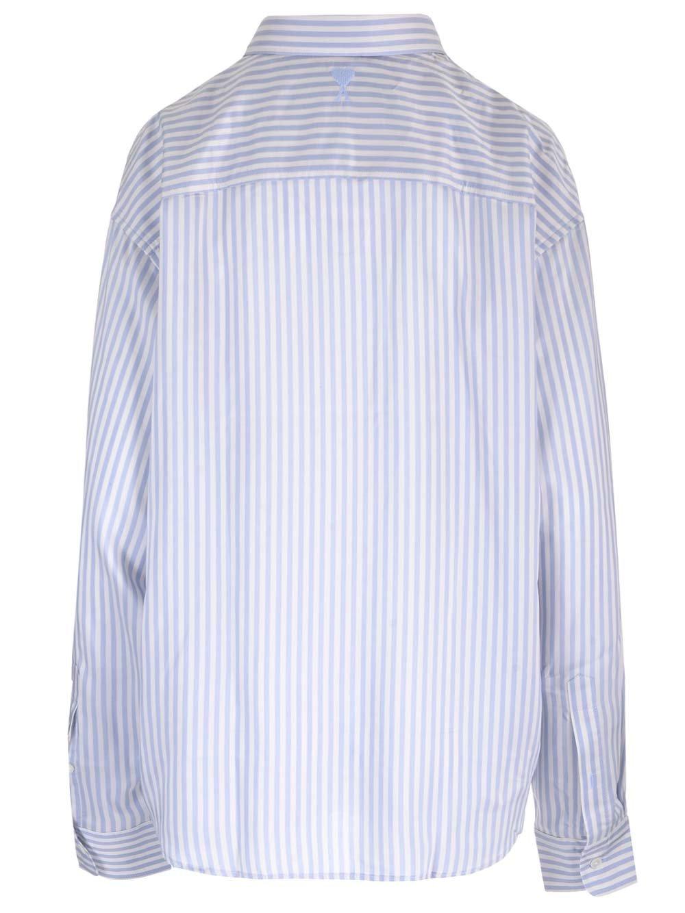 Shop Ami Alexandre Mattiussi Striped Button-up Shirt In Baby Blue