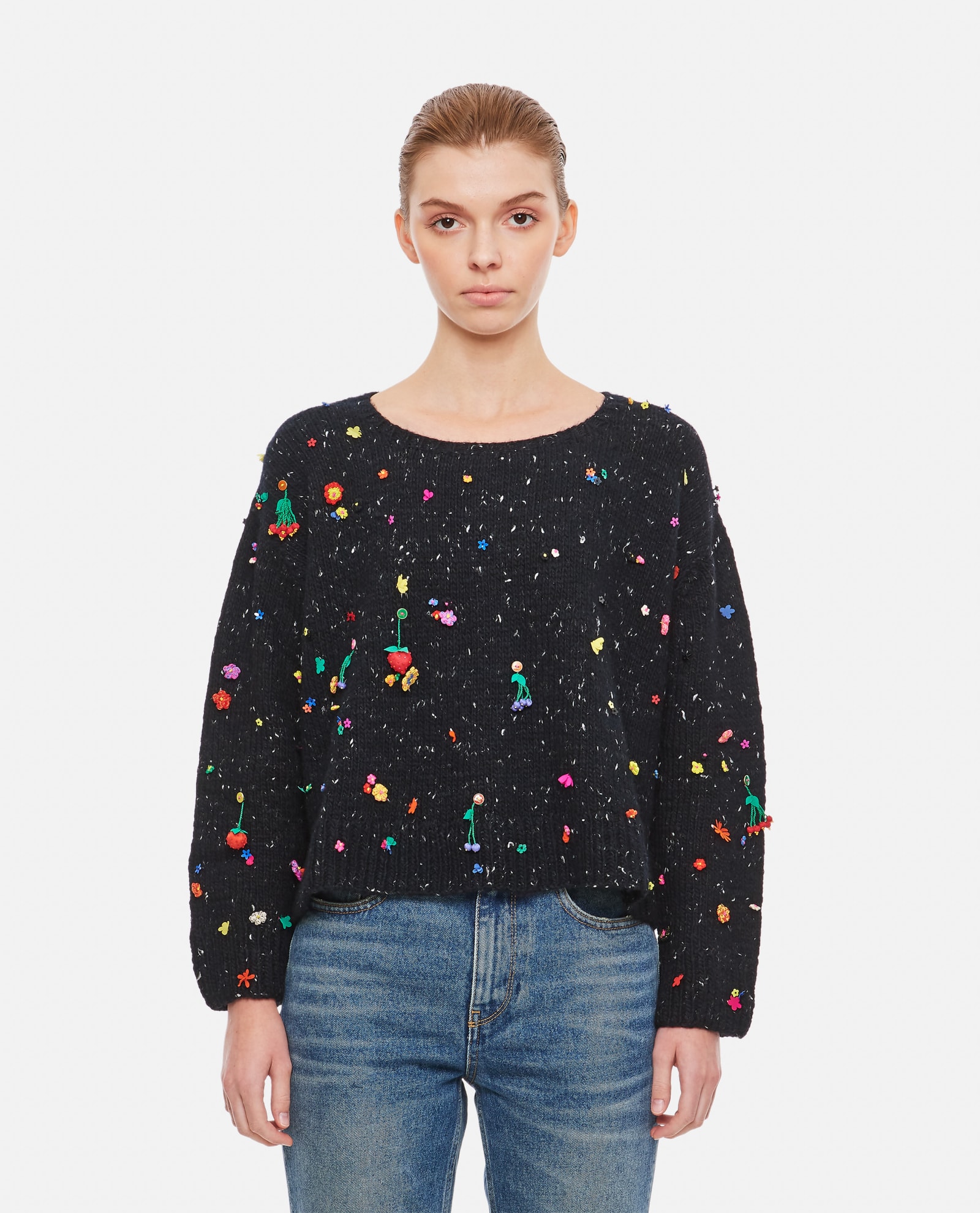 Shop Péro Wool Sweater With Applications In Black